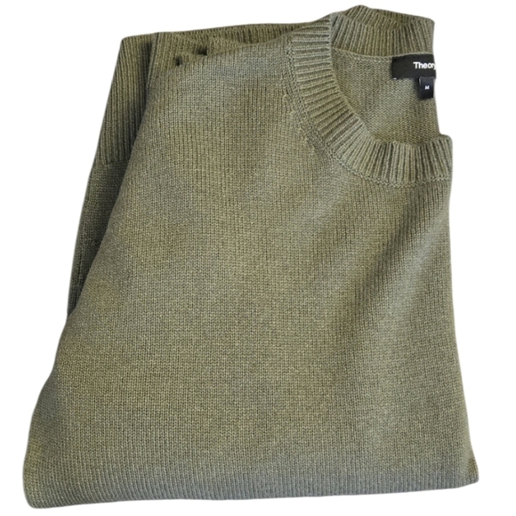 Theory 100% Cashmere Women’s Karenia F Olive Colored Ribbed Hem Sweater Sz M - Picture 8 of 9